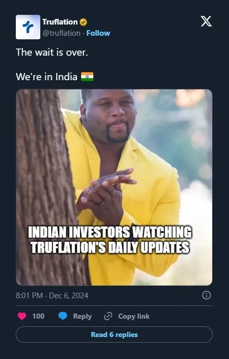 Meme for Truflation's launch in India, Dec 6, 2024
