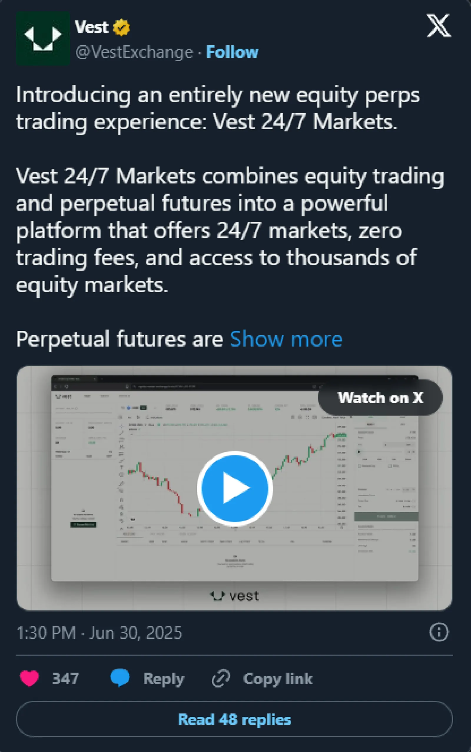 Launch post for Vest 24/7 Markets, Jun 30, 2025